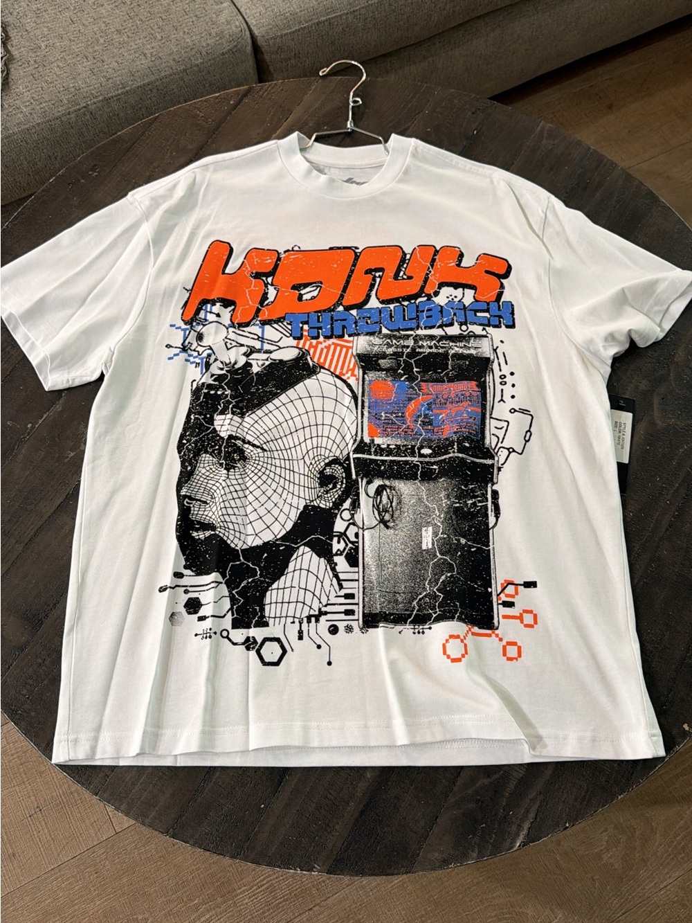 Men's White Graphic Short Sleeve Tee with Orange & Blue Print